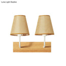 GobekUsa Nordic Flaxen Cone Shade Wall Mounted Light with Wood Backplate - 2 Bulbs Sconce Fixture