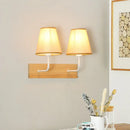 GobekUsa Nordic Flaxen Cone Shade Wall Mounted Light with Wood Backplate - 2 Bulbs Sconce Fixture