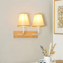 GobekUsa Nordic Flaxen Cone Shade Wall Mounted Light with Wood Backplate - 2 Bulbs Sconce Fixture