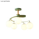 GobekUsa Nordic Iron Swirl Flush Chandelier with 5 Bulbs, Grey/Green Semi Flush Ceiling Light featuring Orb Glass Shade and Wood Downrod