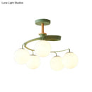 GobekUsa Nordic Iron Swirl Flush Chandelier with 5 Bulbs, Grey/Green Semi Flush Ceiling Light featuring Orb Glass Shade and Wood Downrod