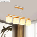 GobekUsa Nordic Island Chandelier - Square Shade Wooden Dining Room Light with 3/4 White Lights