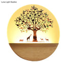 GobekUsa Nordic LED Wall Light with Wood Tree and Animal/Flowering Tree Print Design, Acrylic Shade Included