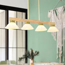 GobekUsa Nordic Linear Wood Hanging Light with 4 Heads and Opal Glass Shade in Gold/Black Finish