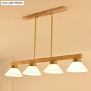 GobekUsa Nordic Linear Wood Hanging Light with 4 Heads and Opal Glass Shade in Gold/Black Finish