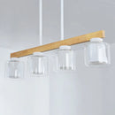 GobekUsa Nordic Linear Wood Island Light with White Glass Shades - 3/4 Heads - Dining Room Hanging Lamp