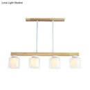 GobekUsa Nordic Linear Wood Island Light with White Glass Shades - 3/4 Heads - Dining Room Hanging Lamp