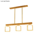 GobekUsa Nordic Linear Wood Island Light with White Glass Shades - 3/4 Heads - Dining Room Hanging Lamp