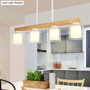 GobekUsa Nordic Linear Wood Island Light with White Glass Shades - 3/4 Heads - Dining Room Hanging Lamp