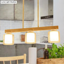 GobekUsa Nordic Linear Wood Island Light with White Glass Shades - 3/4 Heads - Dining Room Hanging Lamp
