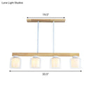 GobekUsa Nordic Linear Wood Island Light with White Glass Shades - 3/4 Heads - Dining Room Hanging Lamp