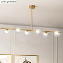 GobekUsa Nordic Metal 6-Head Linear Island Light with Gold Finish and Clear Glass Globes
