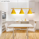 GobekUsa Nordic Metal Hanging Chandelier - Triple Light Cone Shade in Green/Grey/Yellow - Perfect for Kitchen Island Lighting