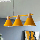GobekUsa Nordic Metal Hanging Chandelier - Triple Light Cone Shade in Green/Grey/Yellow - Perfect for Kitchen Island Lighting