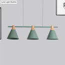 GobekUsa Nordic Metal Hanging Chandelier - Triple Light Cone Shade in Green/Grey/Yellow - Perfect for Kitchen Island Lighting