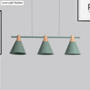 GobekUsa Nordic Metal Hanging Chandelier - Triple Light Cone Shade in Green/Grey/Yellow - Perfect for Kitchen Island Lighting