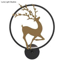 GobekUsa Nordic Metallic LED Wall Light with Elk Mural Design for Bedroom, Black Ring