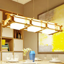 GobekUsa Nordic Milk Glass Island Light - Rectangular 3-Light Beige Suspension Lamp with Wooden Cage
