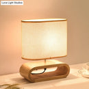GobekUsa Nordic Oblong Wood Nightstand Lamp - 1-Light Bedside Table Light with Fabric Shade