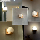 GobekUsa Opal Glass 1-Light Nordic Wall Sconce - Ball Shape, Wood Fixture