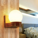 GobekUsa Opal Glass 1-Light Nordic Wall Sconce - Ball Shape, Wood Fixture