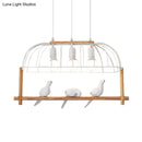 GobekUsa Nordic Style 3-Light Island Pendant with Elongated White Iron Cage and Bird Stand