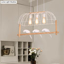 GobekUsa Nordic Style 3-Light Island Pendant with Elongated White Iron Cage and Bird Stand