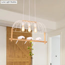 GobekUsa Nordic Style 3-Light Island Pendant with Elongated White Iron Cage and Bird Stand