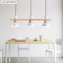 GobekUsa Nordic Style 3-Light Wood Bowl Pendant with Metal Shades for Island Lighting