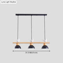 GobekUsa Nordic Style 3-Light Wood Bowl Pendant with Metal Shades for Island Lighting