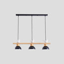 GobekUsa Nordic Style 3-Light Wood Bowl Pendant with Metal Shades for Island Lighting