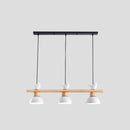 GobekUsa Nordic Style 3-Light Wood Bowl Pendant with Metal Shades for Island Lighting