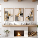 Neutral Abstract Wall Art Set of 3. Beige, Gray, Gold Prints by Wall Art Set