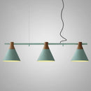 GobekUsa Nordic Style Adjustable Hanging Pendant Light with 3 Conical Metal Shades in Wood