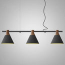 GobekUsa Nordic Style Adjustable Hanging Pendant Light with 3 Conical Metal Shades in Wood
