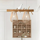 GobekUsa Nordic Style Bamboo Pendant Light with Bird Decor - Pear-Shaped, Perfect for Dining Room and Kitchen Island