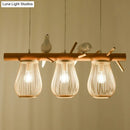 GobekUsa Nordic Style Bamboo Pendant Light with Bird Decor - Pear-Shaped, Perfect for Dining Room and Kitchen Island