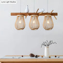 GobekUsa Nordic Style Bamboo Pendant Light with Bird Decor - Pear-Shaped, Perfect for Dining Room and Kitchen Island