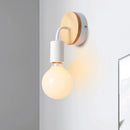 GobekUsa Nordic Style Bare Bulb Wall Sconce - Metal & Wood Bedroom Lamp (1 Light, White)