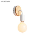 GobekUsa Nordic Style Bare Bulb Wall Sconce - Metal & Wood Bedroom Lamp (1 Light, White)