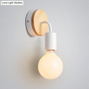 GobekUsa Nordic Style Bare Bulb Wall Sconce - Metal & Wood Bedroom Lamp (1 Light, White)