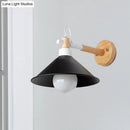 GobekUsa Nordic Style Conic Wall Sconce with Wooden Backplate and Black Metallic Finish