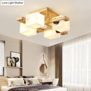 GobekUsa Nordic Style Flush Mount Chandelier with White Glass and Wood Canopy for Living Room Lighting