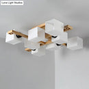 GobekUsa Nordic Style Flush Mount Chandelier with White Glass and Wood Canopy for Living Room Lighting