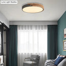 GobekUsa Nordic Style Round Flush Mount Ceiling Light - Wood & Acrylic Fixture in Grey/White/Green, 16" Width