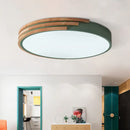 GobekUsa Nordic Style Round Flush Mount Ceiling Light - Wood & Acrylic Fixture in Grey/White/Green, 16" Width