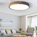 GobekUsa Nordic Style Round Flush Mount Ceiling Light - Wood & Acrylic Fixture in Grey/White/Green, 16" Width