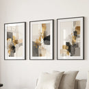 Neutral Abstract Wall Art Set of 3. Beige, Gray, Gold Prints by Wall Art Set