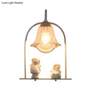 GobekUsa Nordic Iron Pendant Light with Flower Glass Shade - White Arched Frame, 1 Head, and Resin Angel Deco