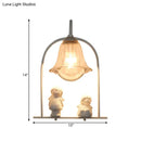 GobekUsa Nordic Iron Pendant Light with Flower Glass Shade - White Arched Frame, 1 Head, and Resin Angel Deco